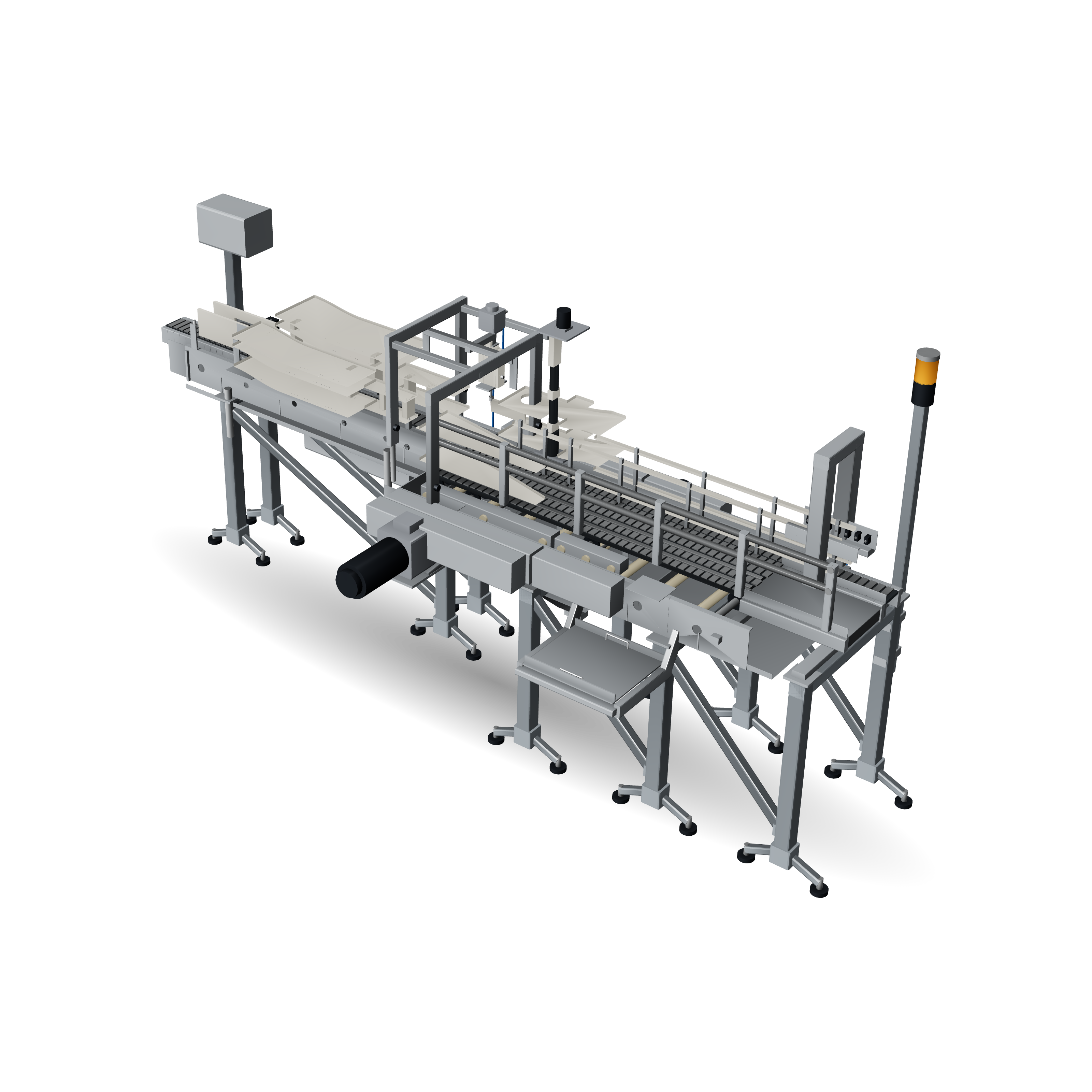 ENOS PET Sorter: single-file infeed guides, diverter station and four-chain reject accumulator on adjustable legs